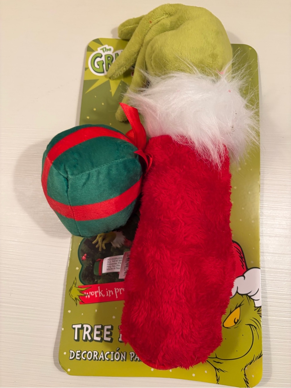Plush Holiday grinch tree ornam